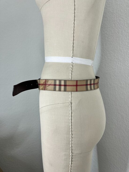 Burberry Haymarket Nova Check Pattern Plaid Belt Brass Buckle